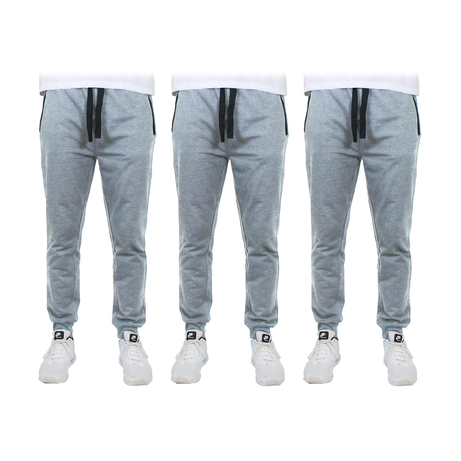 3-Pack: Men's Slim Fitting French Terry Jogger Lounge Pants with Zipper Pockets DailySale