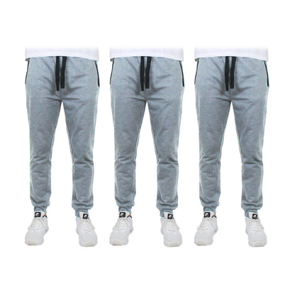 3-Pack: Men's Slim Fitting French Terry Jogger Lounge Pants with Zipper Pockets DailySale