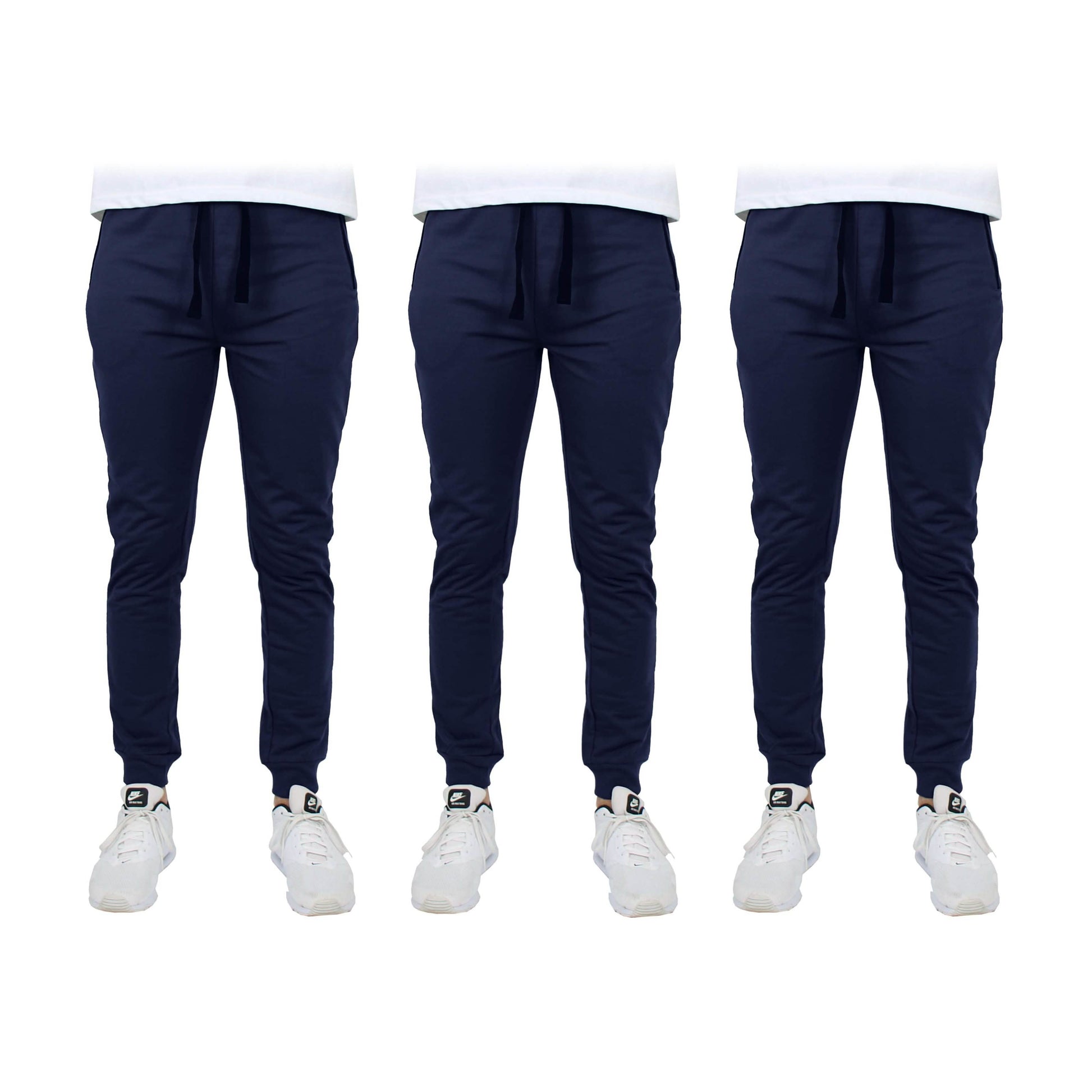 3-Pack: Men's Slim Fitting French Terry Jogger Lounge Pants with Zipper Pockets DailySale