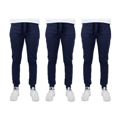 3-Pack: Men's Slim Fitting French Terry Jogger Lounge Pants with Zipper Pockets DailySale