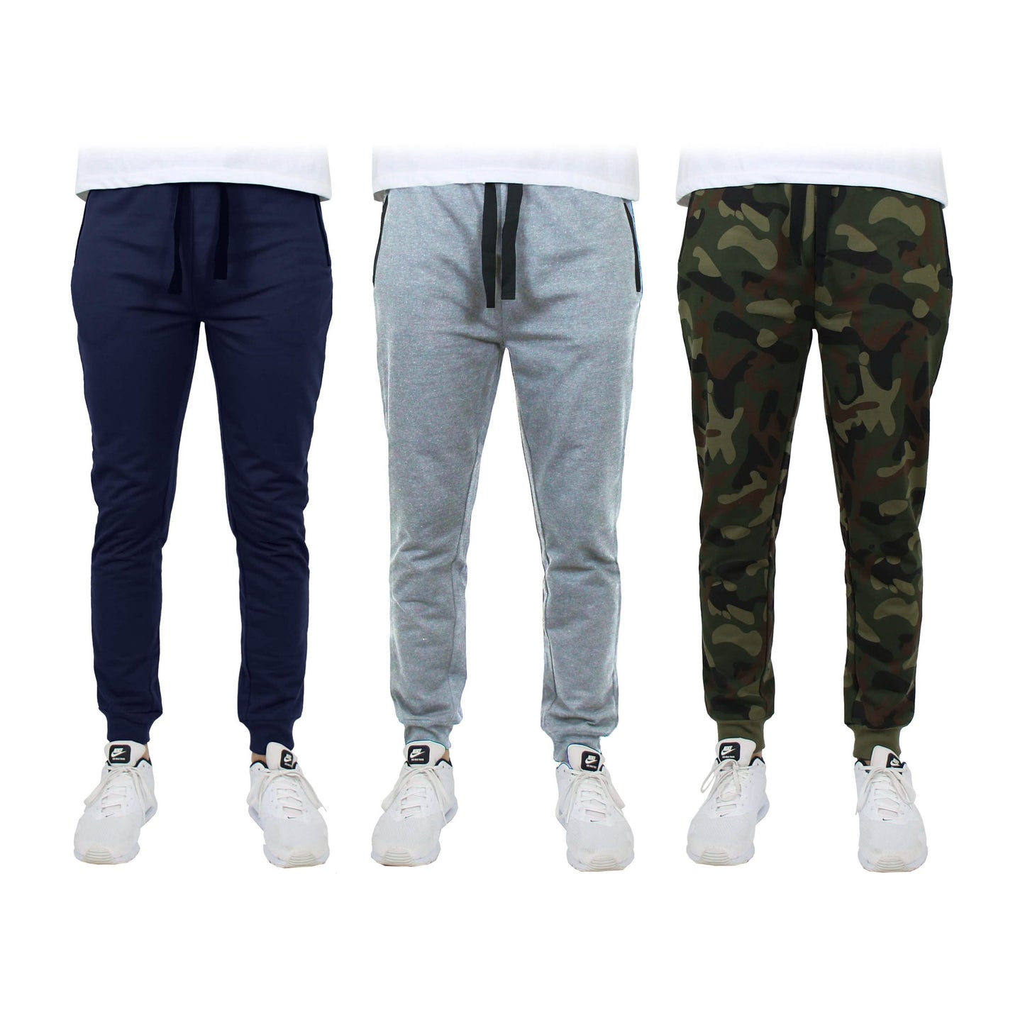 3-Pack: Men's Slim Fitting French Terry Jogger Lounge Pants with Zipper Pockets DailySale