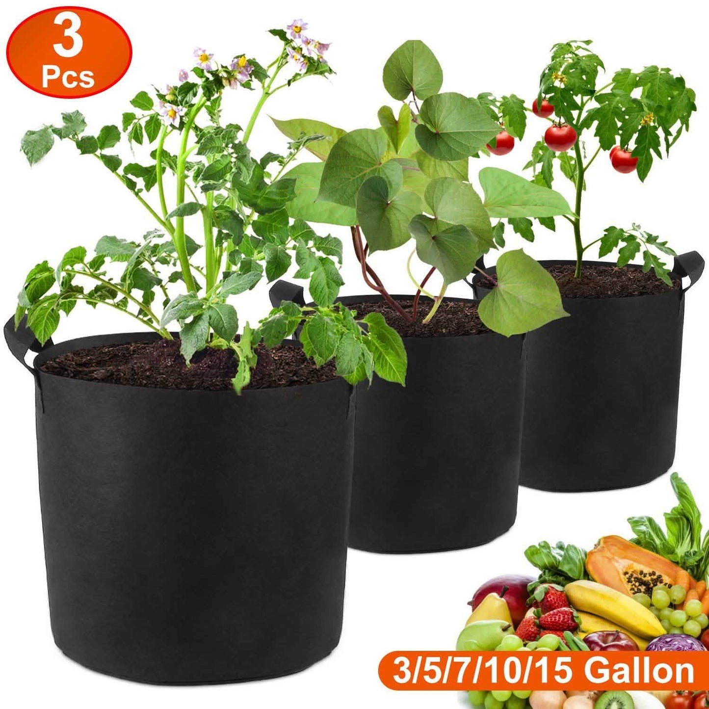 3-Pack: Planter Bags Breathable Planting Fabric Pots with Harvest Window DailySale