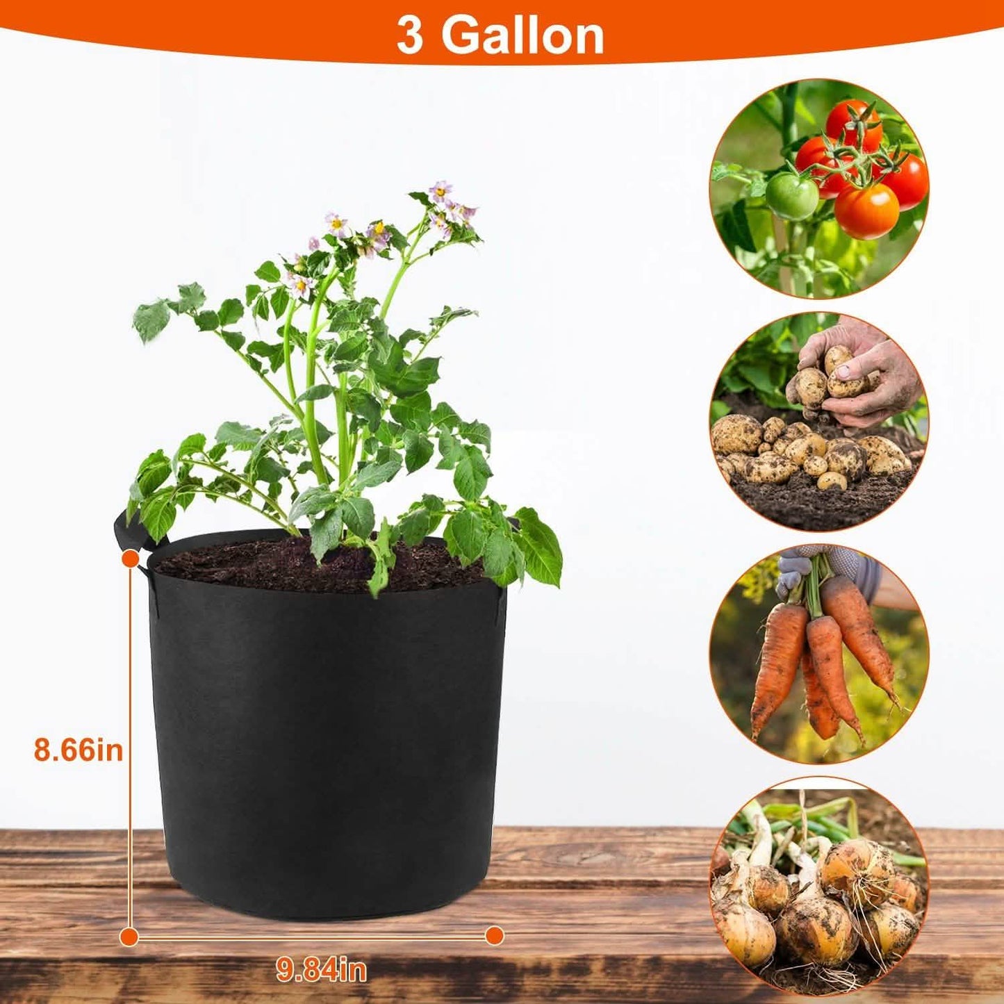 3-Pack: Planter Bags Breathable Planting Fabric Pots with Harvest Window DailySale