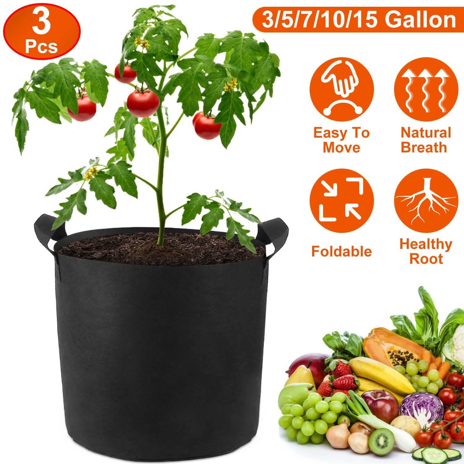 3-Pack: Planter Bags Breathable Planting Fabric Pots with Harvest Window DailySale