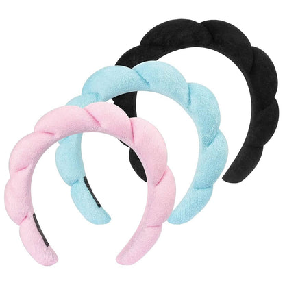 3-Pack:  Puffy Terry Towel Cloth Fabric Sponge Face Wash Head Band DailySale
