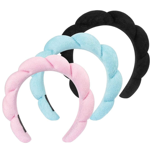3-Pack:  Puffy Terry Towel Cloth Fabric Sponge Face Wash Head Band DailySale