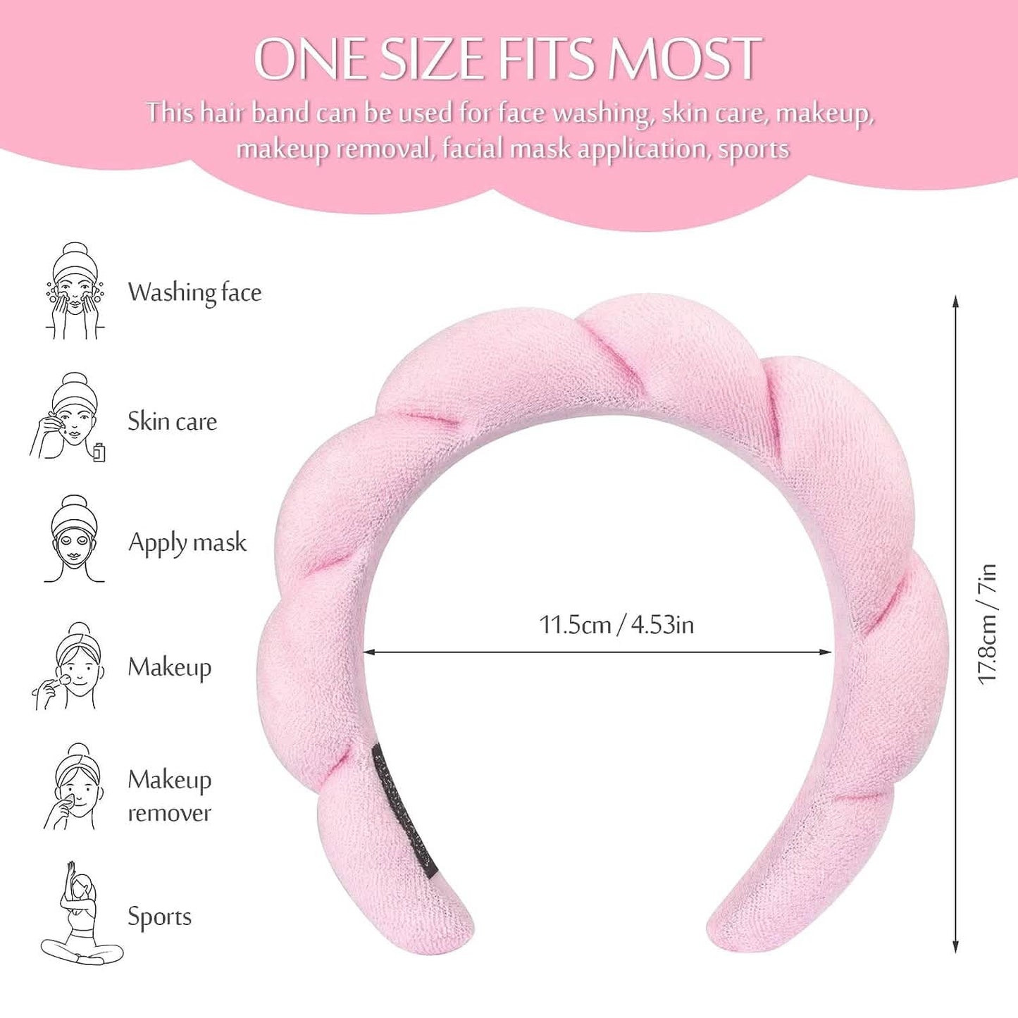 3-Pack:  Puffy Terry Towel Cloth Fabric Sponge Face Wash Head Band DailySale