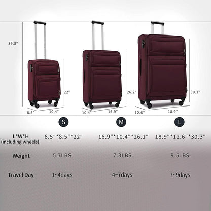 3-Pack: Softside Travel Luggage Set with TSA Lock DailySale