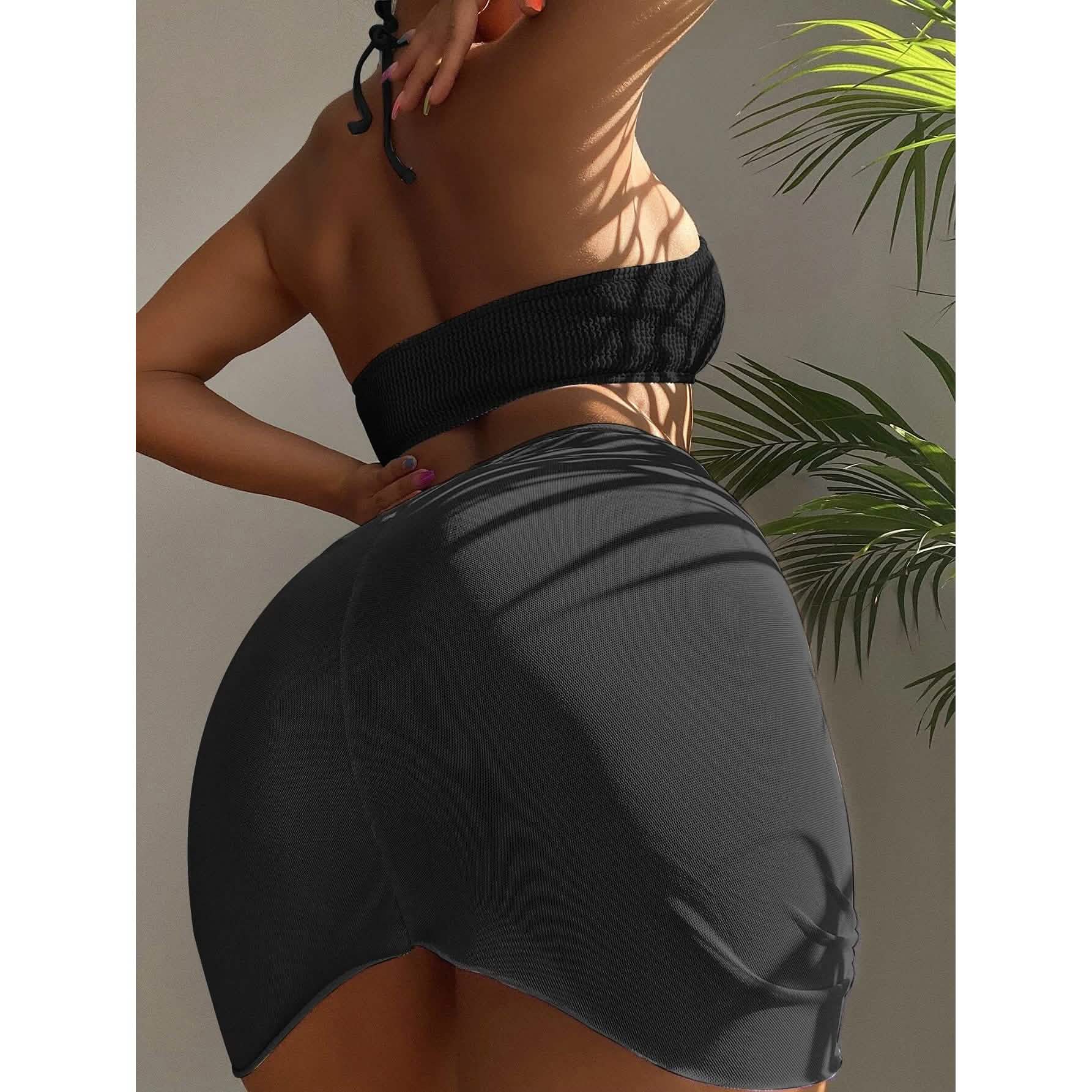 3-Pack: Textured Ring Linked Halter Bikini Swimsuit & Beach Skirt DailySale