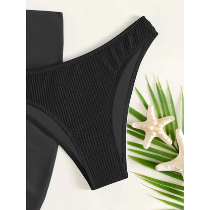 3-Pack: Textured Ring Linked Halter Bikini Swimsuit & Beach Skirt DailySale