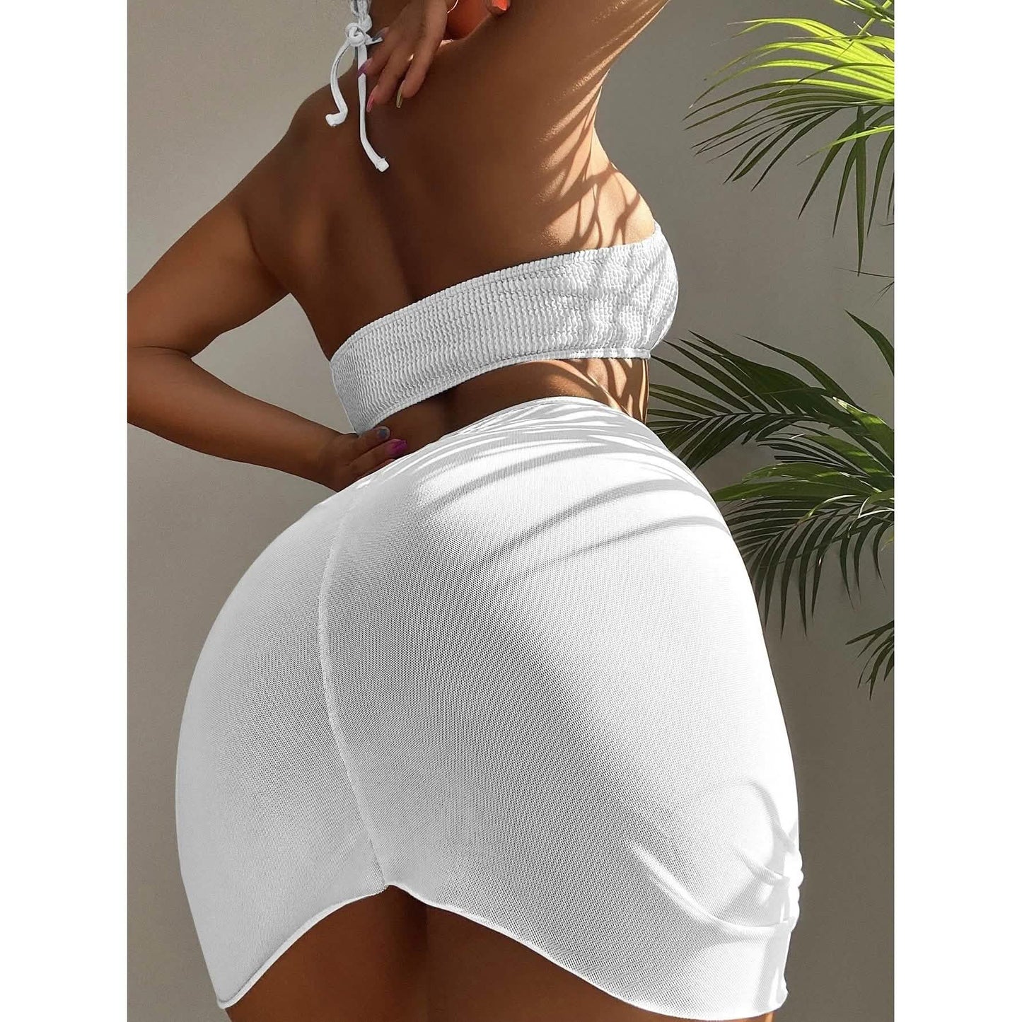 3-Pack: Textured Ring Linked Halter Bikini Swimsuit & Beach Skirt DailySale