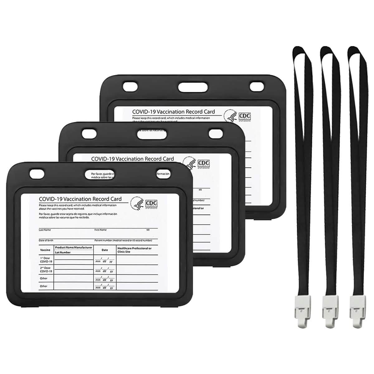 3-Pack: Waterproof Hard Case CDC Vaccination Card Holder With Lanyards DailySale