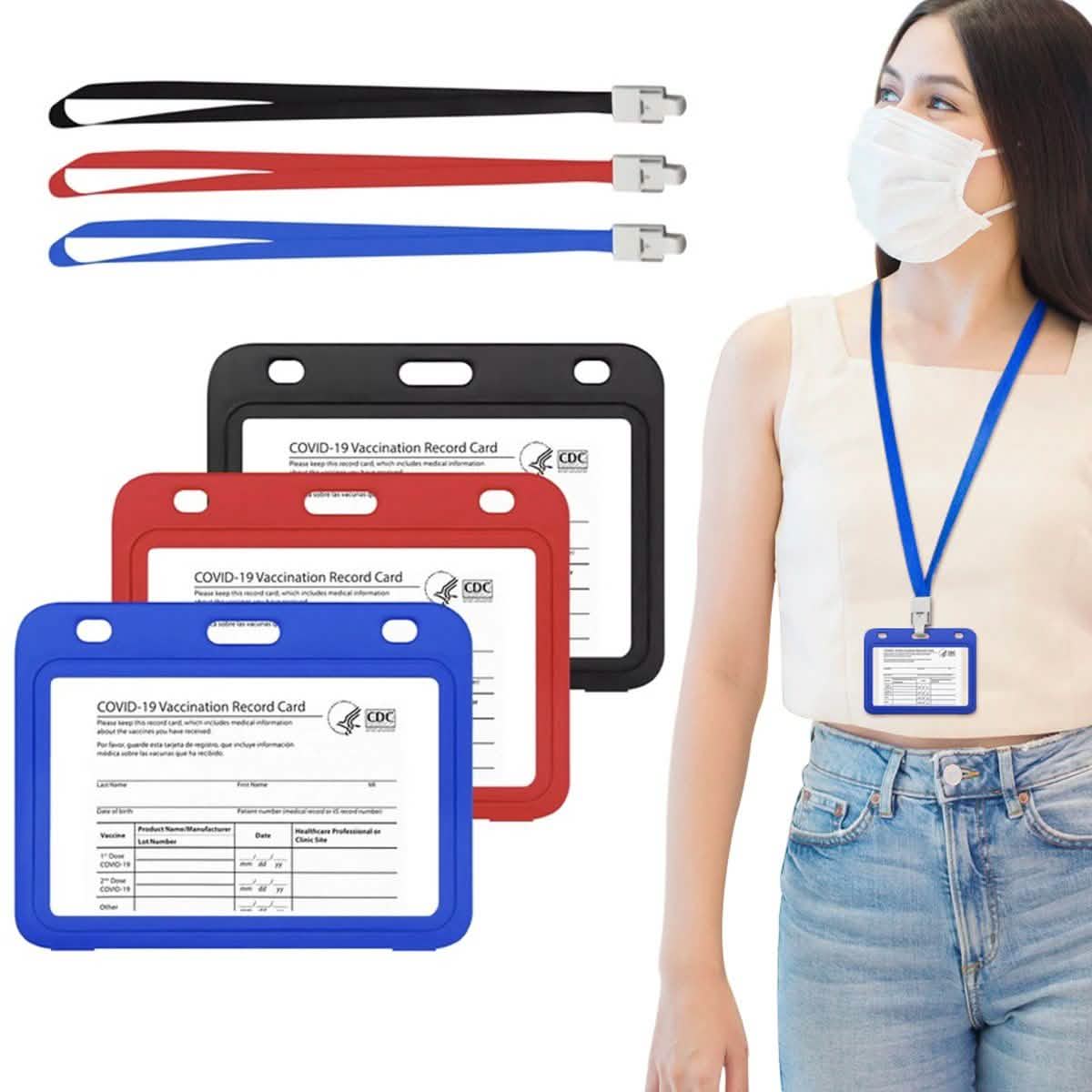 3-Pack: Waterproof Hard Case CDC Vaccination Card Holder With Lanyards DailySale