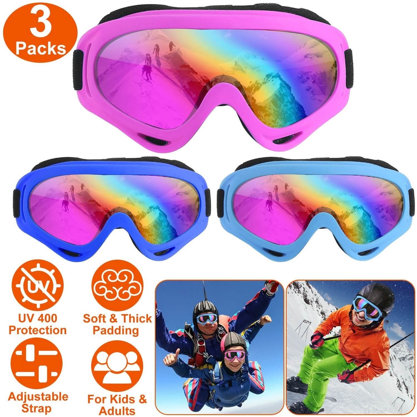3-Pack: Winter Sports Goggles for Kids and Adults DailySale