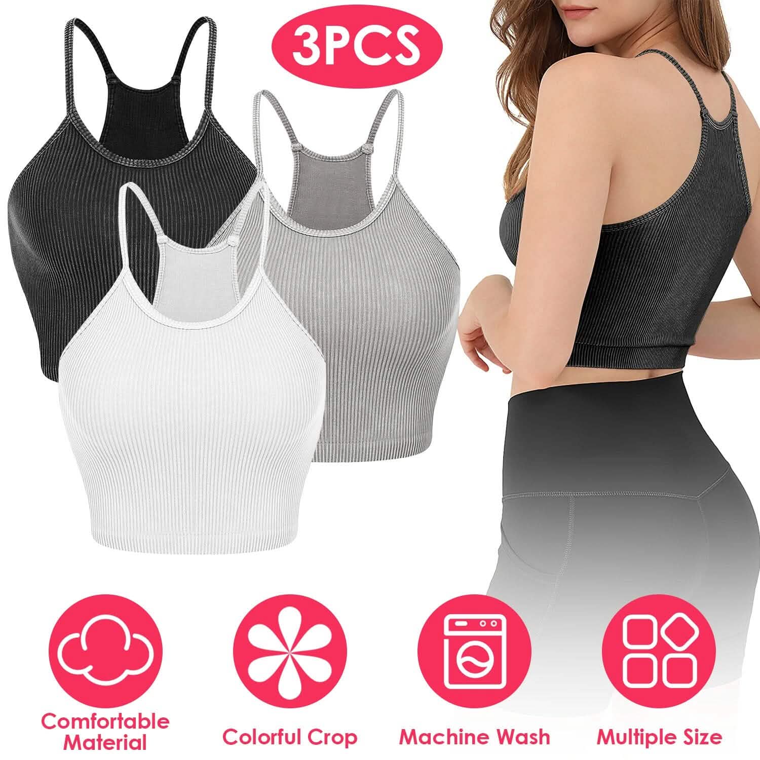 3-Pack: Women Crop Basic Tank Top Ribbed Knit Sleeveless DailySale