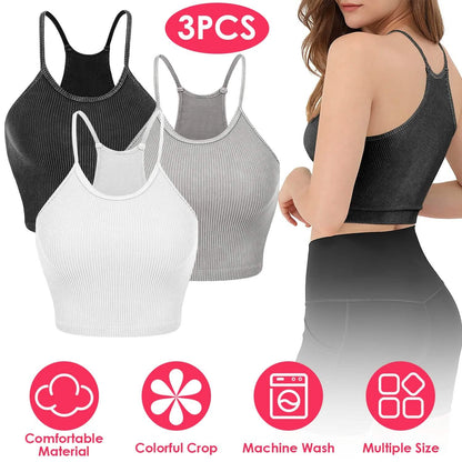 3-Pack: Women Crop Basic Tank Top Ribbed Knit Sleeveless DailySale