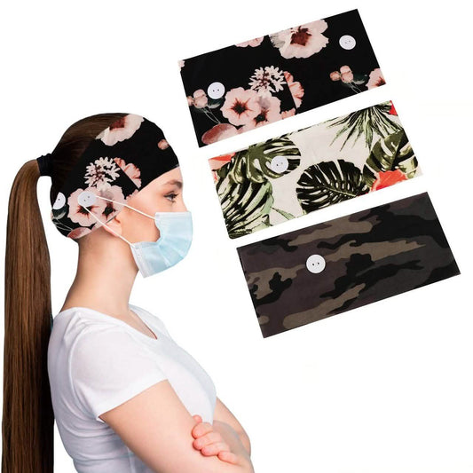 3-Pack: Women's Comfy Stretchy Headband With Buttons For Face Masks and Covers DailySale