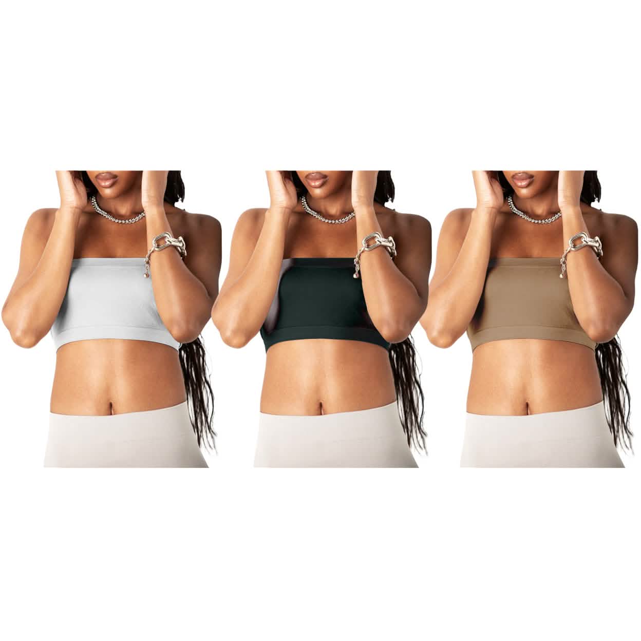 3-Pack: Women's Seamless Strapless Bandeau Crop Tube Top Bra Bralettes DailySale