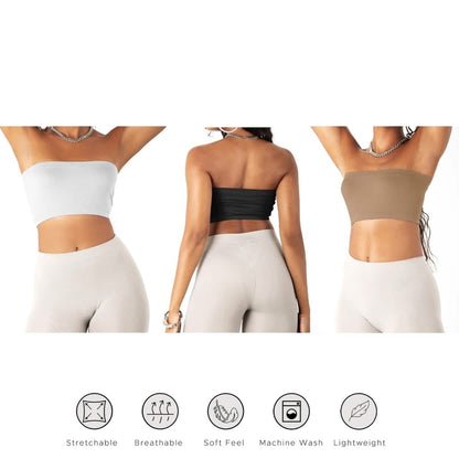 3-Pack: Women's Seamless Strapless Bandeau Crop Tube Top Bra Bralettes DailySale