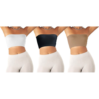 3-Pack: Women's Seamless Strapless Bandeau Crop Tube Top Bra Bralettes DailySale