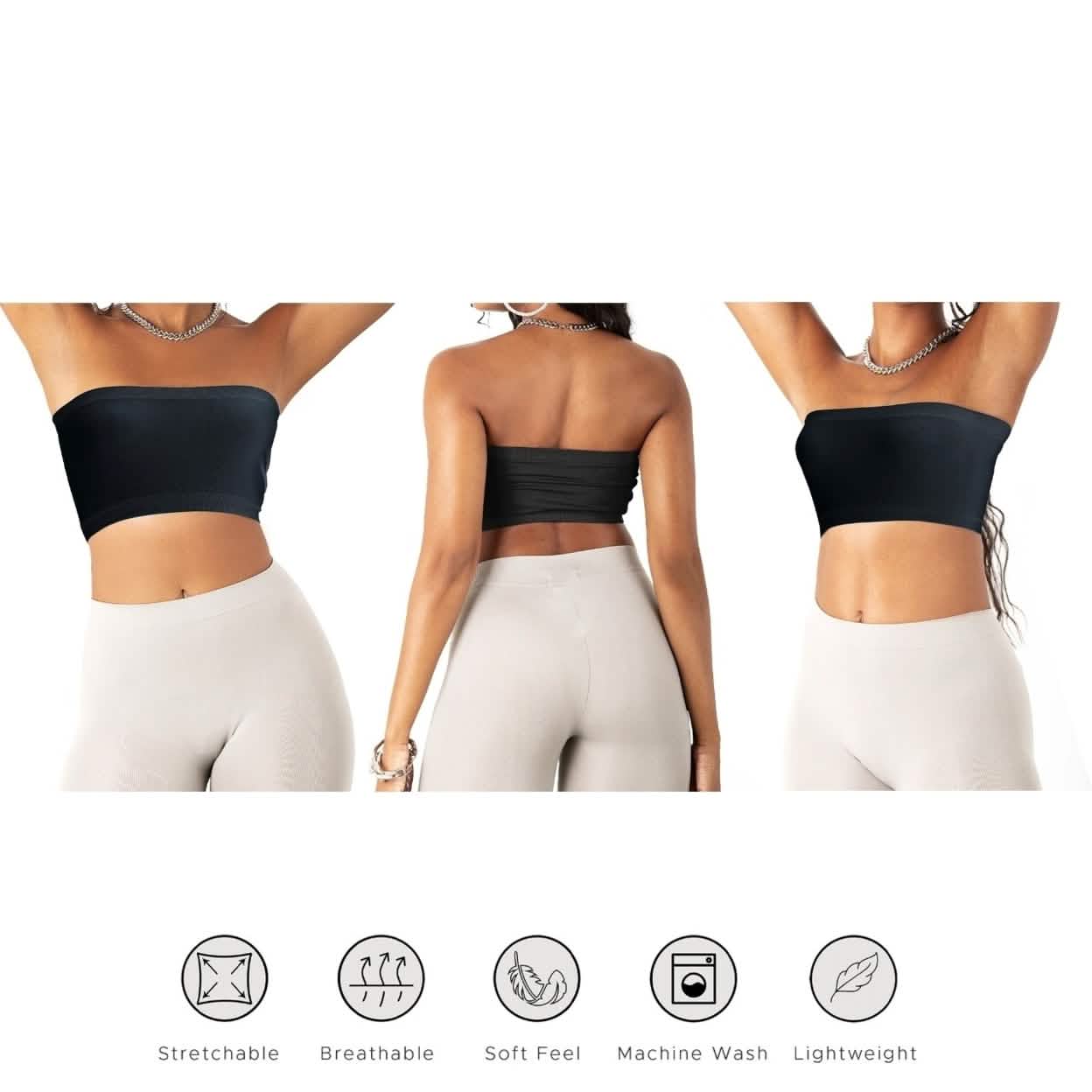 3-Pack: Women's Seamless Strapless Bandeau Crop Tube Top Bra Bralettes DailySale