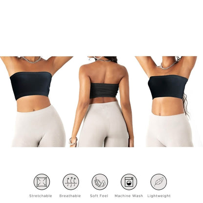 3-Pack: Women's Seamless Strapless Bandeau Crop Tube Top Bra Bralettes DailySale