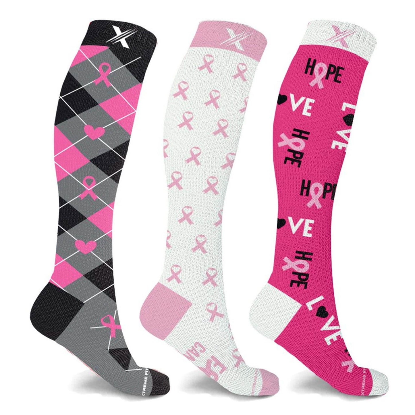 3-Pair: Breast Cancer Awareness Knee High Compression Socks DailySale