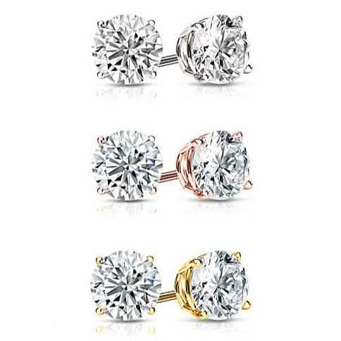3-Pair: Gold Plated Round Cut Crystal Studs DailySale