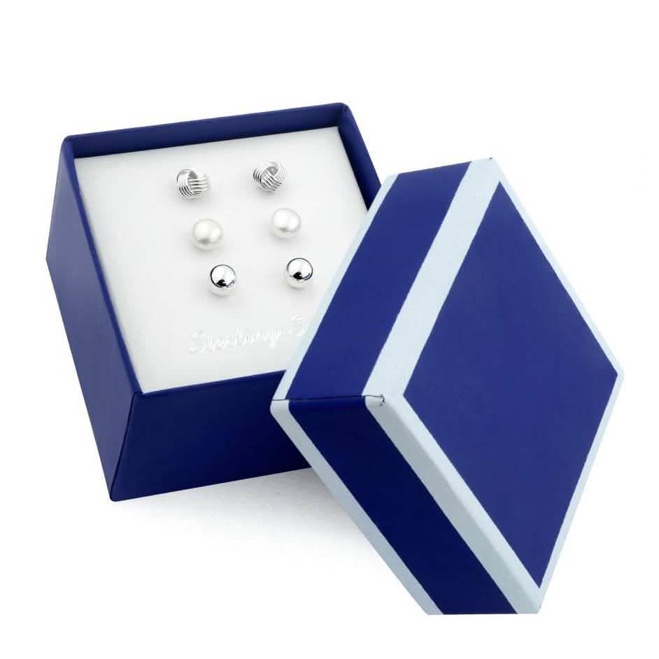 3-Pair Set: Sterling Silver Trio Stud Earring Set DailySale