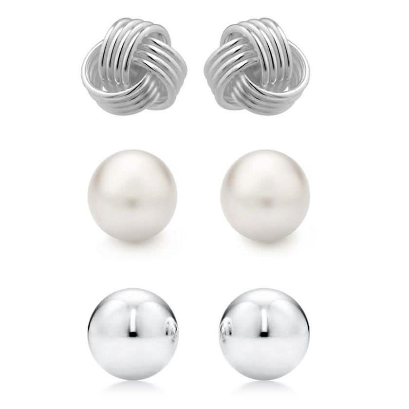 3-Pair Set: Sterling Silver Trio Stud Earring Set DailySale