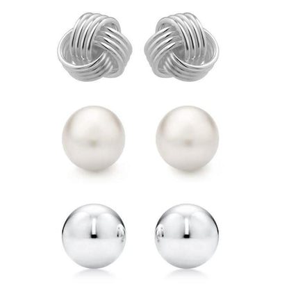 3-Pair Set: Sterling Silver Trio Stud Earring Set DailySale