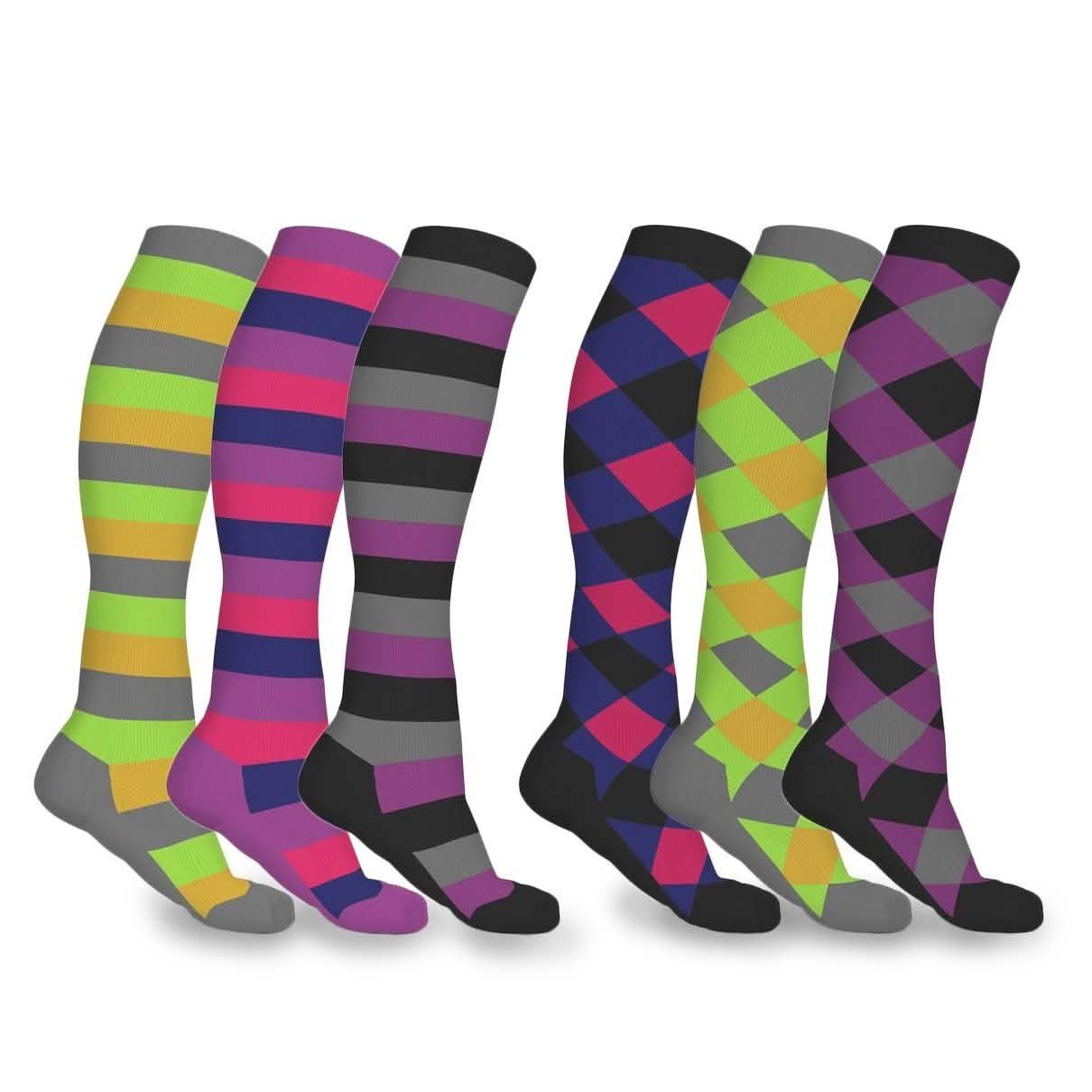 3-Pairs: Patterned Compression Socks - Assorted Styles and Sizes DailySale
