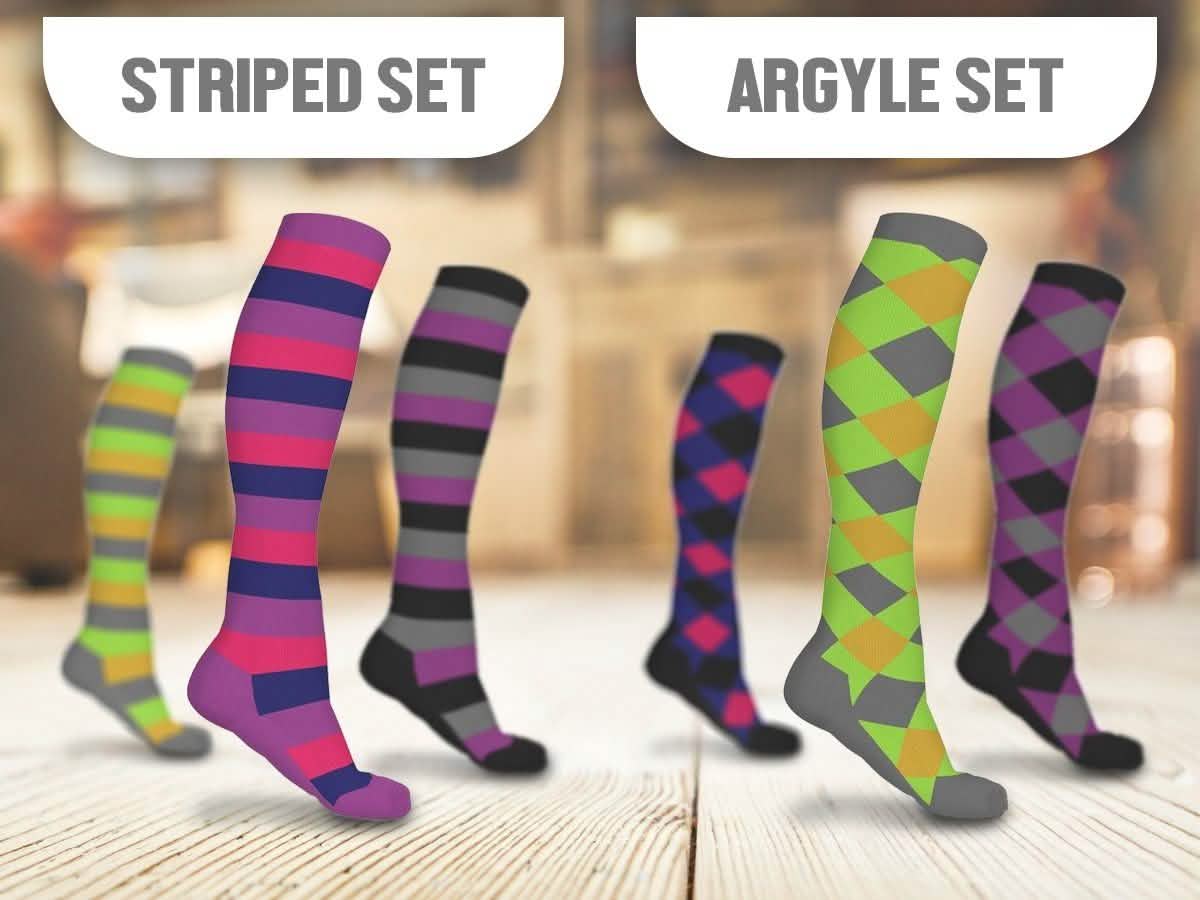 3-Pairs: Patterned Compression Socks - Assorted Styles and Sizes DailySale