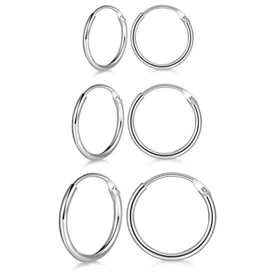 3-Pairs: Sterling Silver Small Hoop Earrings Set DailySale