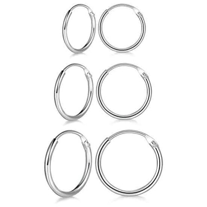 3-Pairs: Sterling Silver Small Hoop Earrings Set DailySale