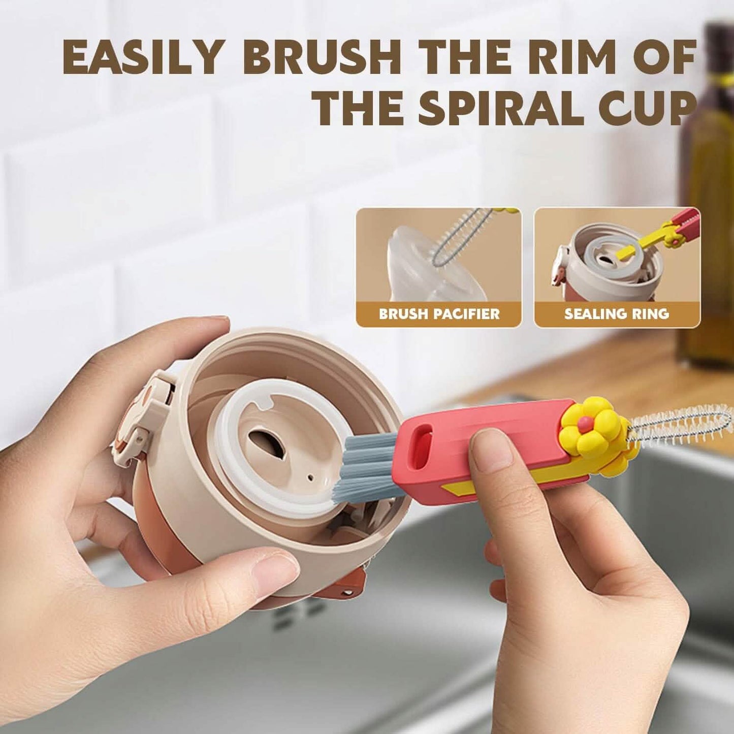 3-Piece: 3-in-1 Petal Cup Lid Cleaning Brush DailySale