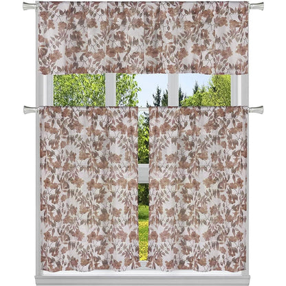 3-Piece: Chic Floral Pattern Semi-Sheer Kitchen Curtain Tier and Valance Set DailySale