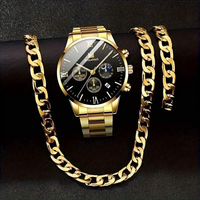 3-Piece: Elegant Men's Quartz Watch Plus Bracelet and Necklace Set DailySale