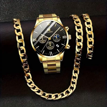 3-Piece: Elegant Men's Quartz Watch Plus Bracelet and Necklace Set DailySale
