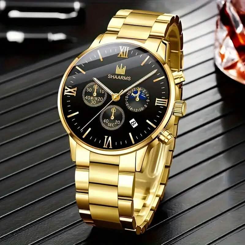 3-Piece: Elegant Men's Quartz Watch Plus Bracelet and Necklace Set DailySale