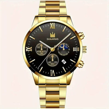 3-Piece: Elegant Men's Quartz Watch Plus Bracelet and Necklace Set DailySale