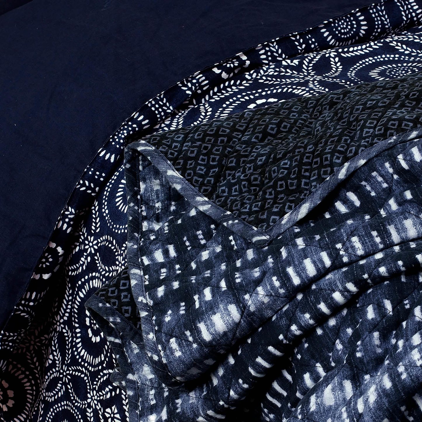 3-Piece: Global Indigo Mudcloth Cotton Quilt Set DailySale