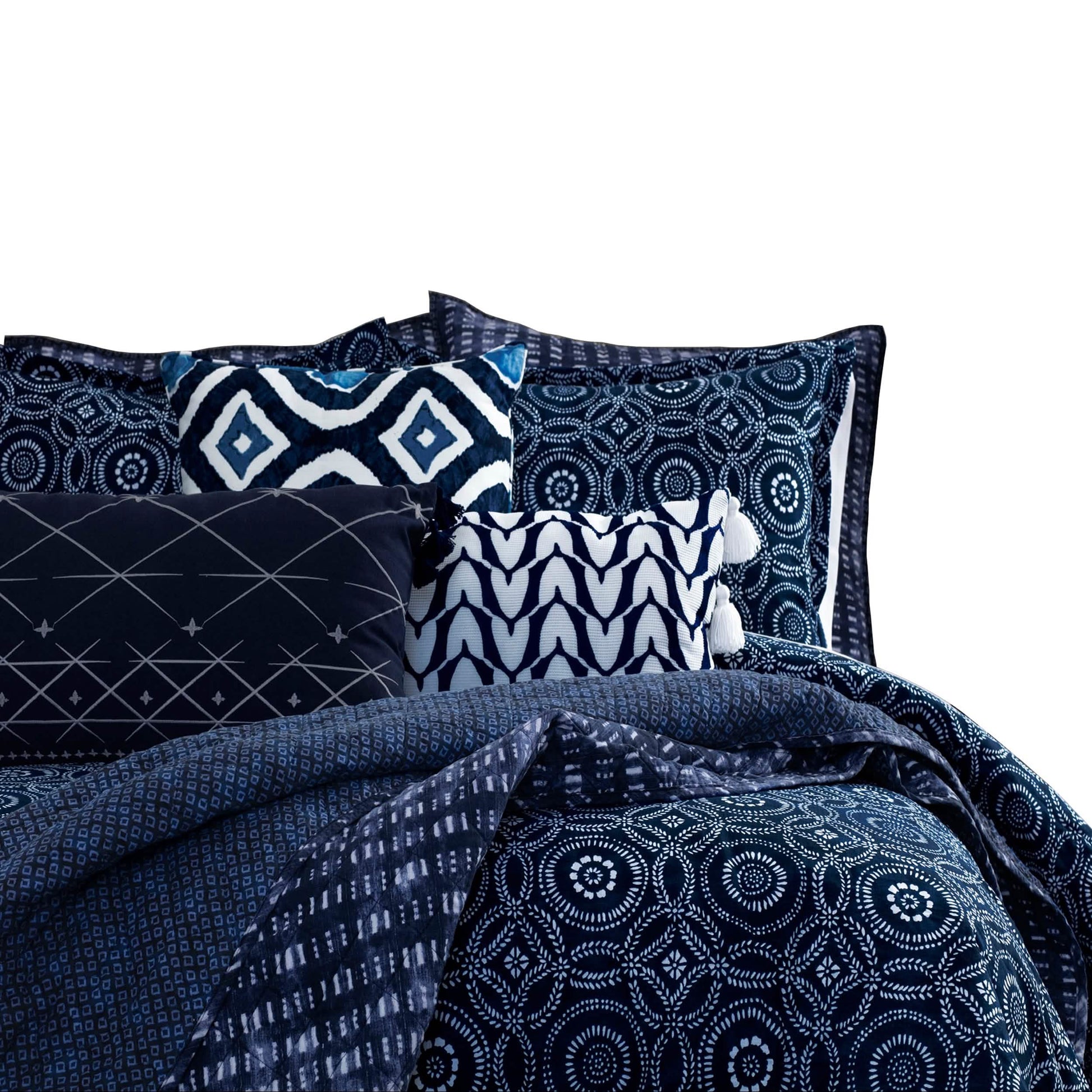 3-Piece: Global Indigo Mudcloth Cotton Quilt Set DailySale