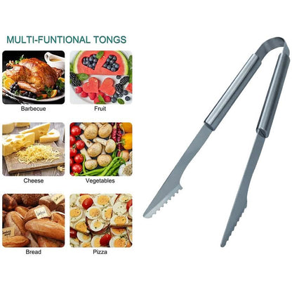 3-Piece: Heavy-Duty BBQ Grilling Stainless Steel Spatula Fork and Tongs DailySale