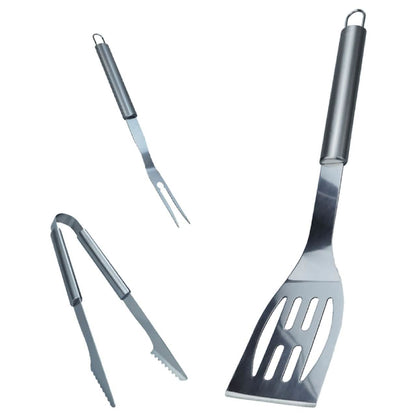 3-Piece: Heavy-Duty BBQ Grilling Stainless Steel Spatula Fork and Tongs DailySale