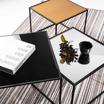 3-Piece: Mirror Top Nesting Coffee Table End Desk/Side Table Set in Black Steel Tube DailySale