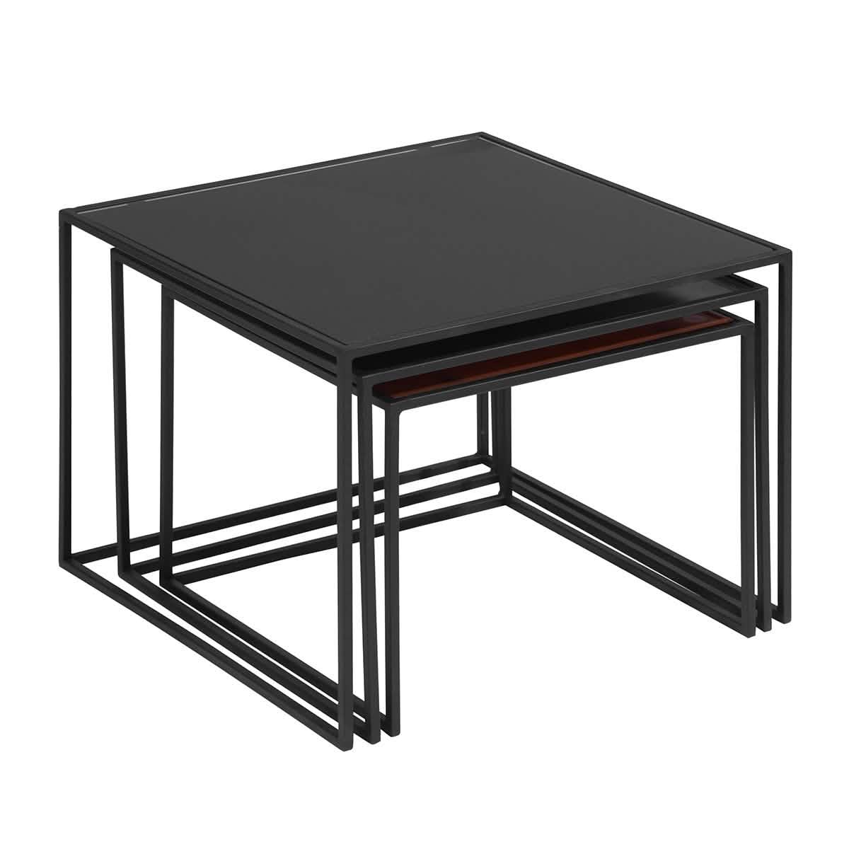 3-Piece: Mirror Top Nesting Coffee Table End Desk/Side Table Set in Black Steel Tube DailySale