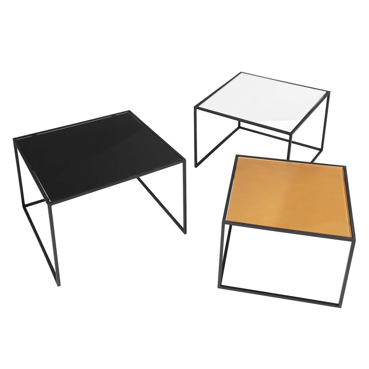 3-Piece: Mirror Top Nesting Coffee Table End Desk/Side Table Set in Black Steel Tube DailySale