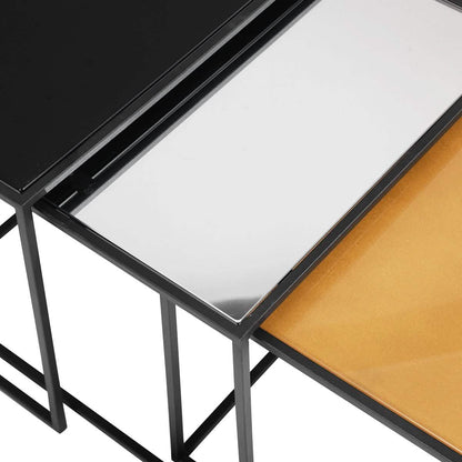 3-Piece: Mirror Top Nesting Coffee Table End Desk/Side Table Set in Black Steel Tube DailySale