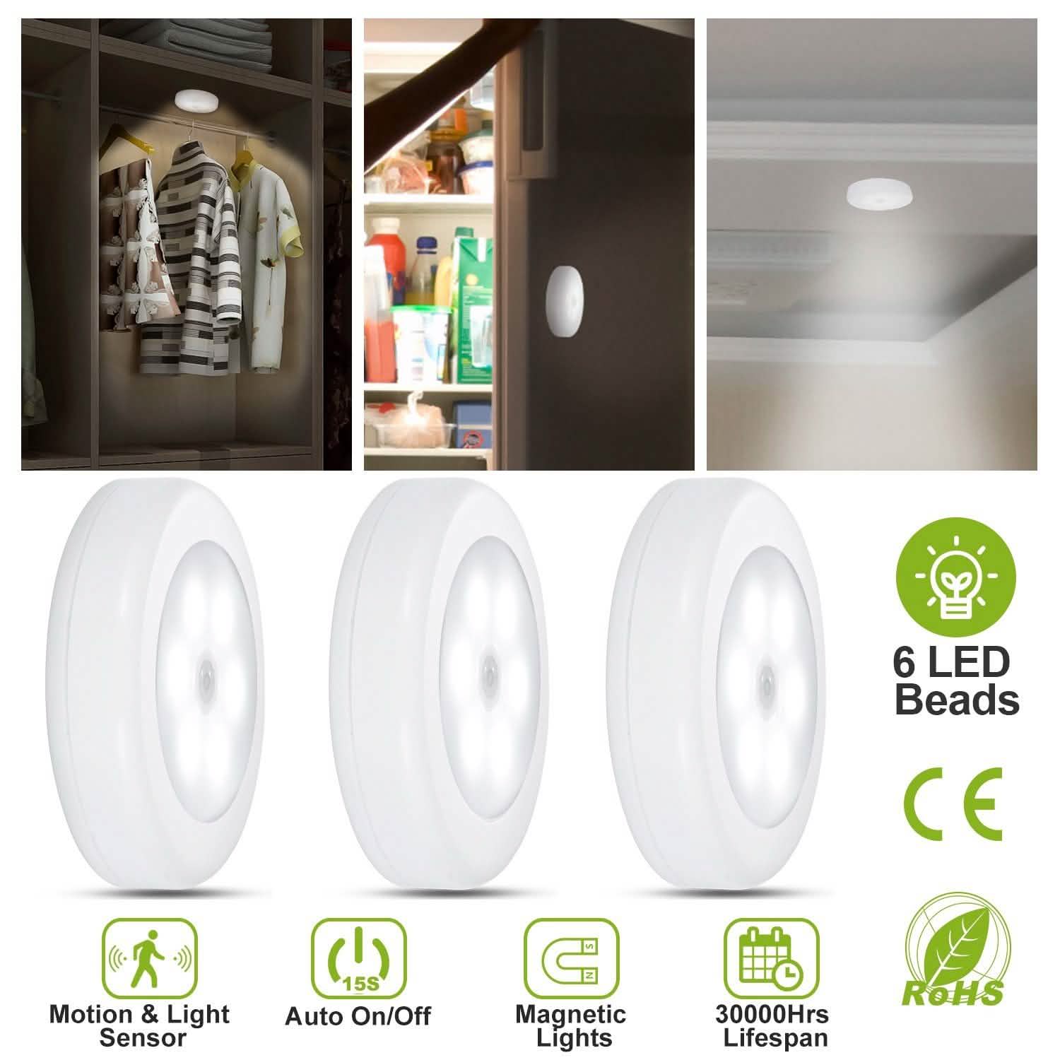 3-Piece: Motion Sensor Stick-on Cordless Night LED Lamp DailySale